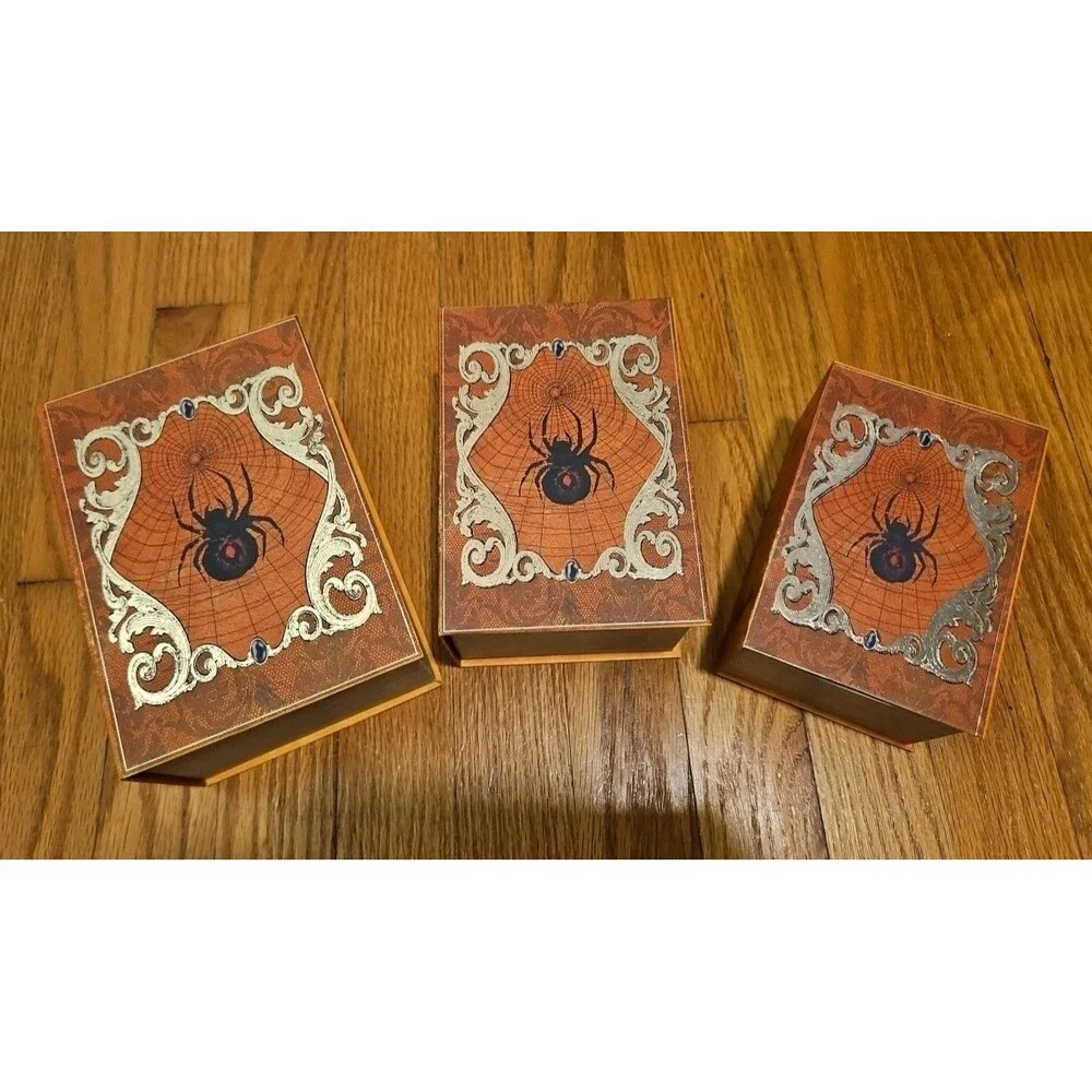 Elegant 3 Pc Nesting Storage Box Set Victorian Goth Halloween Spider Scary Story